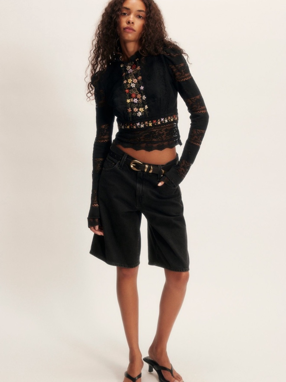 Free People Garden Grace Embroidered Top- Black Combo - Picture 3 of 7